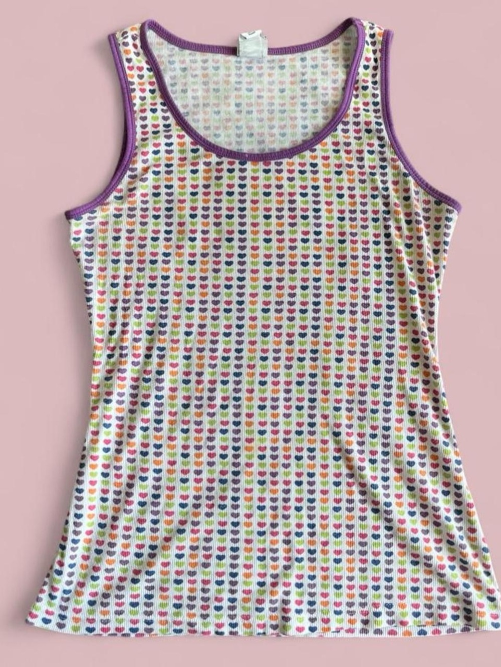 Y2K 2000s McBling Scene Piper & Blue multi-colored heart print tank top L